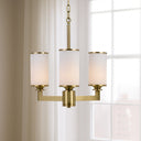 Modern 3-light chandelier featuring solid brass construction, opal matt glass shades, and luxury ceiling lighting for contemporary interiors.