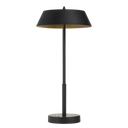 Allure LED Table Lamp positioned on a modern office desk, featuring a sleek black finish with a gold interior shade for focused task lighting.