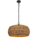 Large boho pendant light featuring a handwoven water hyacinth shade, adjustable chain suspension, and stylish ceiling lighting for living spaces.