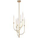 Archer 6 LED pendant light with artisan glass shades and antique gold leaf finish, creating luxury chandelier lighting for a modern dining room.