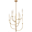 Archer 9 LED pendant light with artisan glass shades and antique gold leaf finish, creating a luxury chandelier for a grand dining room.