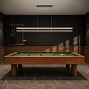 Designer linear LED pendant with adjustable suspension, contemporary minimalist styling, and energy-efficient architectural lighting.