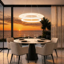 Designer LED pendant light for dining rooms, kitchen islands, and living spaces with adjustable suspension and contemporary styling.