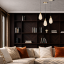 Luxury Atico LED pendant showcasing tinted decorative glass, modern iron suspension, and sophisticated ceiling lighting for contemporary residential interiors.