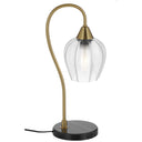 Premium black marble base with antique gold metal arm highlighting the refined craftsmanship of the Azalea designer table lamp.