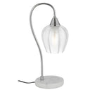 Azalea Table Lamp styled on a marble bedside table, featuring a black marble base, antique gold frame, and elegant ribbed glass shade.