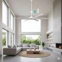 Huge Fan Martec Albatross 72″ & 84″ DC Ceiling Fan With Remote from lights and fans online in a modern living room with a ceiling fan and large windows