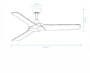 Alpine DC 52″ Smart Ceiling Fan With WIFI Remote Control Technical drawing of the ceiling fan with dimensions labeled