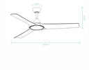 Alpine DC ceiling fan with Light  by Martec Line drawing of a ceiling fan with dimensions labeled