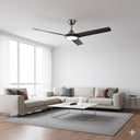 Alpine DC 52″ Smart Ceiling Fan With WIFI Remote Control + LED Light in a Modern living room with a ceiling fan, sectional sofa, and coffee table.Lights and Fans Online 