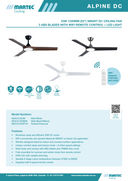 Product specifications sheet  2 for Alpine DC ceiling fan with Light  by Martec