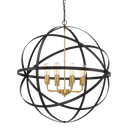 APOLLO Pendant Light 8 LIGHTS BRZ/GLD Chandelier with black spherical design and gold accents on a white background