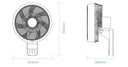 Avalon DC 14″ Smart Wall Fan With Remote Control Technical drawing of a wall-mounted air conditioner with dimensions 