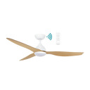 Wi-Fi Smart Remote Control for Martec Smart Wi-Fi  Ceiling Fans with LED LIGHT  Ceiling fan with wooden blades and remote control on a white background