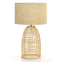 Sand-coloured Bayz Table Lamp styled on a hallway console, adding organic texture and elegant accent lighting to the entryway.