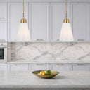 Brine 28cm black pendant light featuring an opal glass diffuser, contemporary hanging light for modern kitchens.