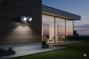 Martec Bandit Tricolour LED Security Lights Modern house exterior with a wall-mounted light fixture during from Lsunset.ghts and Fans Online 