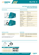 Product Spec 2. “Martec Blitz II 10W Tricolour LED Downlight – slim recessed energy-efficient lighting – presented by Lights and Fans Online”