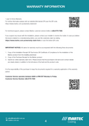 Warranty information sheet for Martec  DC Wall Control .Cooling with contact details and QR codes.