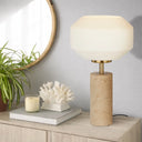 DEANA Table Lamp Travertine Stone Table Lamp on a modern vanity table
