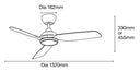 Dimensions Martec  Daytona DC smart ceiling fan with comfort sleep and natural breeze mode