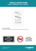 Installation guide for Martec Premium DC wall control with control panel illustration and safety warnings page 1
