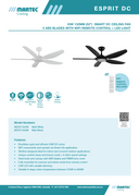 alt="Martec Esprit DC ceiling fan reversible summer and winter mode with 8-speed remote" Product Specification
