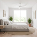 Martec Espirit Ceiling fan with Wi-fi Remote Control in a Modern bedroom with a bed, nightstands, and plants.Lights and Fans online