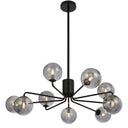 Premium dining room chandelier with antique gold frame, smoke glass shades, and elegant contemporary lighting design.