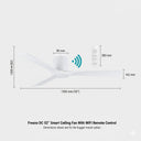 Fresno DC 52" Smart Ceiling Fan with WiFi Remote Control dimensions on a white background
