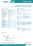Product specifications sheet for a GENOA DC ceiling fan with LED  by Martec Cooling.