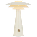 Halvik Scandinavian table lamp with tiered dome shade, gold accents, TRIAC dimmer and iron construction in green or beige finish