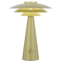 Halvik Scandinavian table lamp with tiered dome shade, gold accents, TRIAC dimmer and iron construction in green or beige finish-GREEN