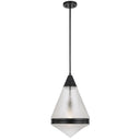 Black Harnon Pendant Light adding bold architectural character to a minimalist dining room with refined modern styling.