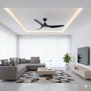 Martec Impact DC 52″ Smart Ceiling Fan With WIFI Remote Control + LED light in a Modern living room with a ceiling fan, gray sofa, coffee table, and TV from lightsandfansonline 