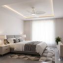 Martec Kingston DC 50″ Smart Ceiling Fan With WIFI Remote Control +LED Light from lightsandfansonline in a  a Modern bedroom with a bed, nightstands, and ceiling fan.