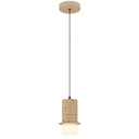 Kolisa 1 LED pendant light with natural cast stone finish, minimalist cylindrical design, and modern lighting for a contemporary kitchen island.