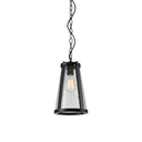 Lauren Pendant light with clear glass shade and black metal fixture on a white background