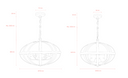 Technical drawing of a Lincon  spherical pendant light with dimensions on a white background