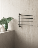 Thermogroup SV41B black swivel heated towel rail in a modern bathroom wall