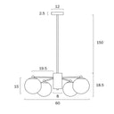 Marsten 5 Pendant Light  five globe design Technical line drawing 