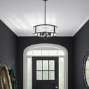 Contemporary 6-light chandelier with artisan-style textured glass, adjustable rod suspension, and elegant lighting for kitchens and open-plan interiors.
