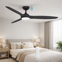 Newport DC 56″ Smart Ceiling Fan With WIFI Remote Control + LED light Black ceiling fan with LED Light  in a bedroom setting