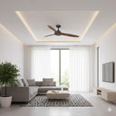 Martec Newport DC 56″ Smart Ceiling Fan With WIFI Remote Control from lightsandfansonline in a Modern living room with a ceiling fan, sectional sofa, coffee table, and TV.