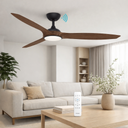 Newport DC 56″ Smart Ceiling Fan With WIFI Remote Control + LED light Ceiling fan with wooden blades in a living room setting