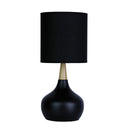 POD Black touch bedside lamp with black shade and Scandinavian design. Lights and Fans Onine 