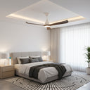 Martec Polo DC 52″ Smart Ceiling Fan With WIFI Remote Control + LED light from lights and fans online in a Modern bedroom with a ceiling fan, bed, nightstands, and lamps.