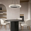 Contemporary pendant light for dining room and kitchen island featuring 3CCT colour selection, high CRI illumination, and elegant circular design.