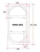 SO500C premium back-lit LED bathroom mirror with cool white lighting Technical drawing of a device with dimensions labeled