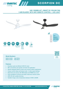 Product Specs 1 Scorpion DC 42 inch smart ceiling fan with WiFi remote and LED light – Martec Australia
Scorpion DC 52 inch ceiling fan with quiet DC motor and integrated LED light Martec Scorpion DC smart ceiling fan with LED light, reversible summer/winter mode